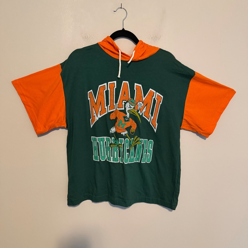Vintage Miami Hurricanes short sleeve hoodie single stitch cotton M USA ibis